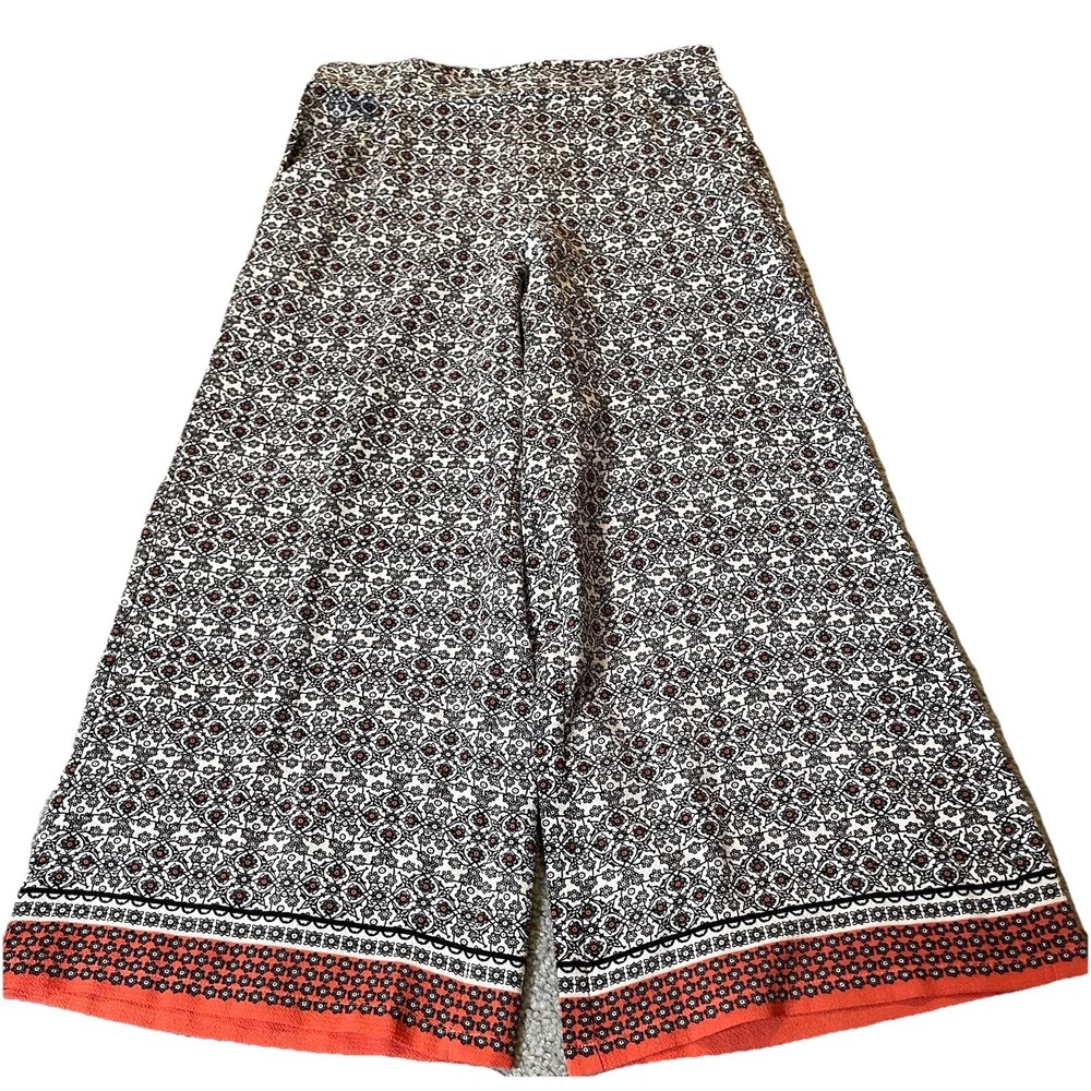 Max Studio Wide Leg Cropped Pants Sz S Black White Geometric Crepe Boho Career